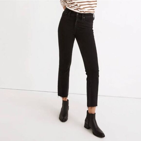 Madewell Cali Demi boot Edmund's wash raw hem jeans goth grunge minimalist - Picture 1 of 16